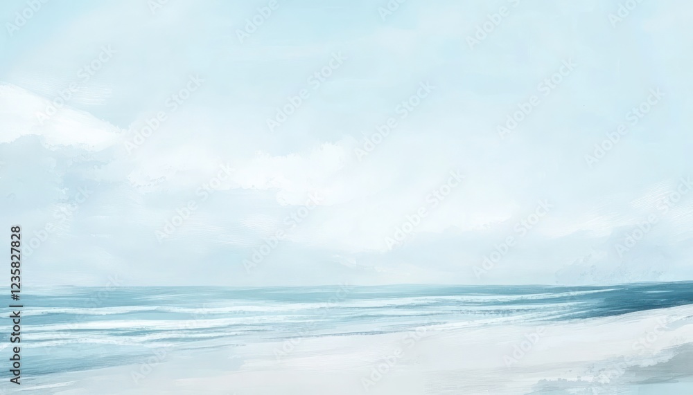 Fototapeta premium Serene Seascape Painting of a Calm Ocean and Sky