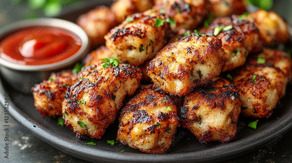 Crispy Nuggets Served on a Plate with Sauce Crispy Nuggets Served on a Plate with Sauce