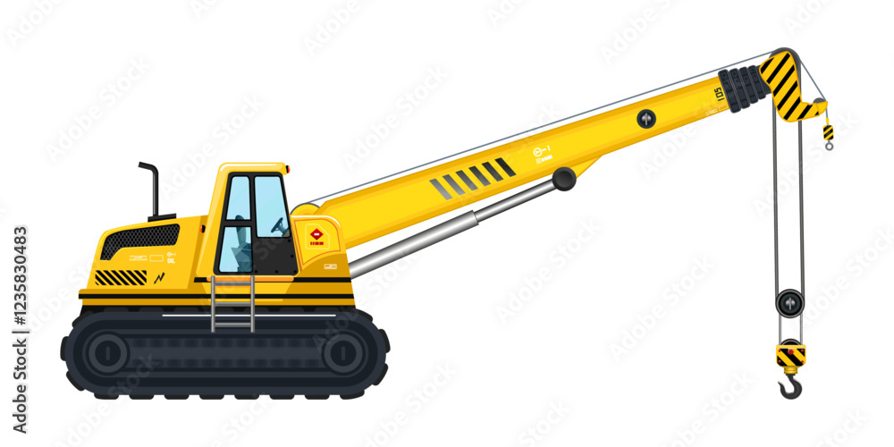Obraz premium Crane excavator vehicle hook heavy construction service yellow vehicle 3D vector illustration
