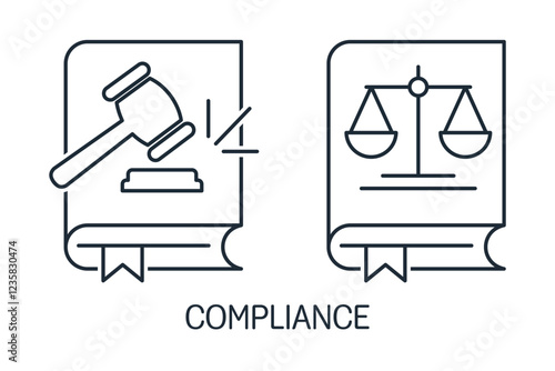 Administrative rules and regulations. Set of vector linear icons illustration isolated on white background.