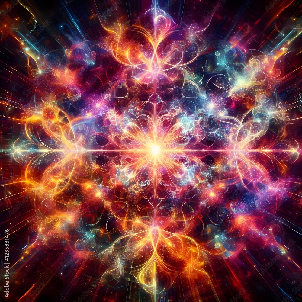Obraz premium A digital kaleidoscope of colors and fractals that pulse in sync with music, creating a constantly evolving dreamscape