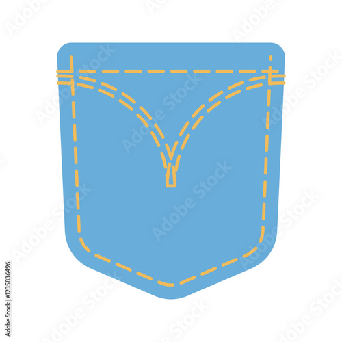 Denim patch pocket illustration stitching and button details. Perfect for fashion design, sewing projects, and apparel graphics. Ideal for digital and print use.