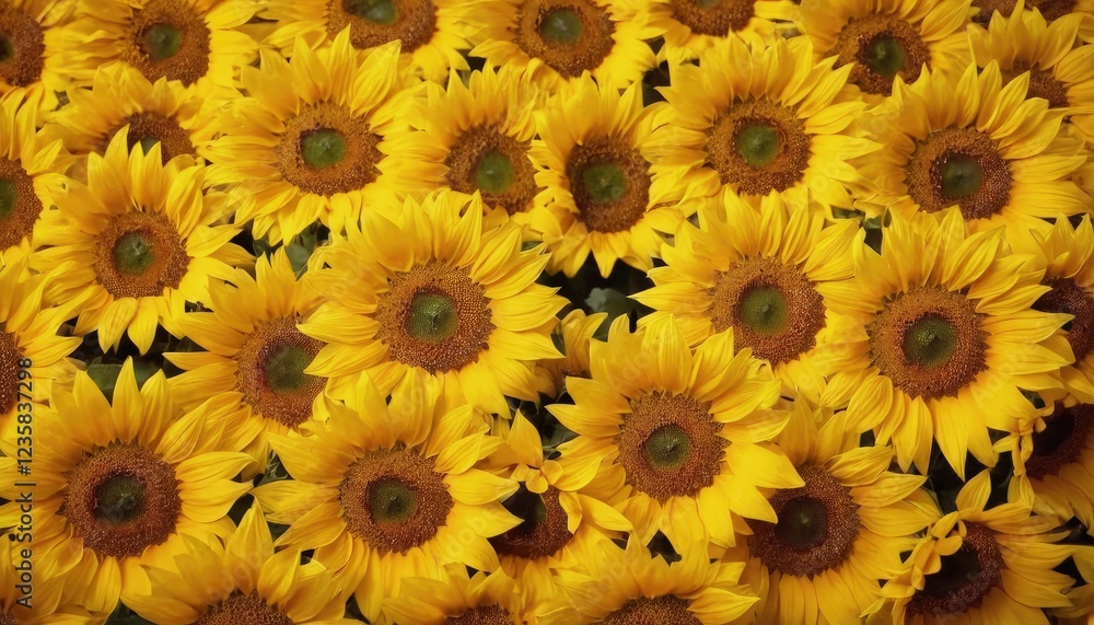 Sunflower Field: A vibrant and cheerful image filled with numerous sunflowers, showcasing their bright yellow petals and dark brown centers. The image evokes feelings of warmth, joy. Sunflower Field: A vibrant and cheerful image filled with numerous sunflowers, showcasing their bright yellow petals and dark brown centers. The image evokes feelings of warmth, joy.