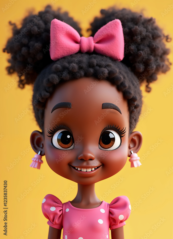 Fototapeta premium Very Cute African American Princess, Doll Face, Beautiful Baby Girl, Ai generative