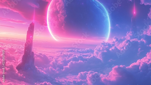 Ethereal Tower Above Cloudscape: A Futuristic Dream