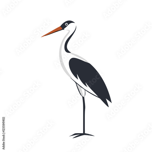 Elegant stork standing on one leg illustration on white background for nature and wildlife concepts