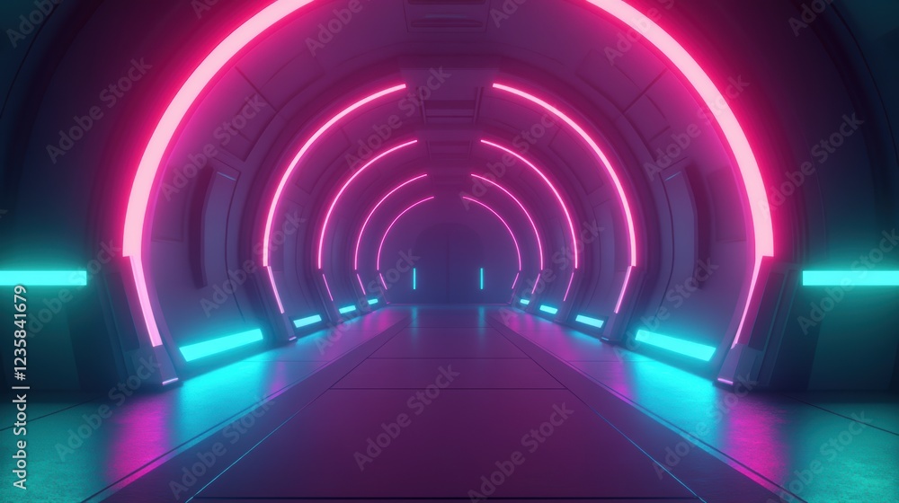 A high-tech, sci-fi-inspired tunnel illuminated by vibrant pink and blue neon lights, creating a sleek, immersive, and futuristic atmosphere. A high-tech, sci-fi-inspired tunnel illuminated by vibrant pink and blue neon lights, creating a sleek, immersive, and futuristic atmosphere.