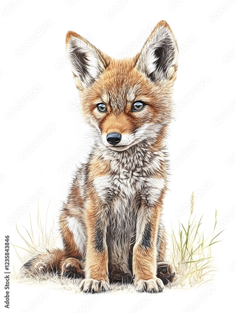 Fototapeta premium coyote_pup_on_white_background