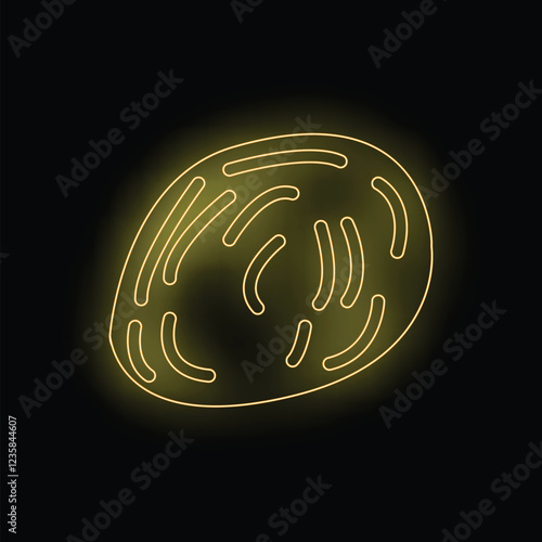 Glowing neon illustration of a mitochondria providing power to the cell