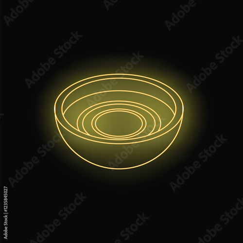 Neon bowl glowing on dark background representing kitchenware