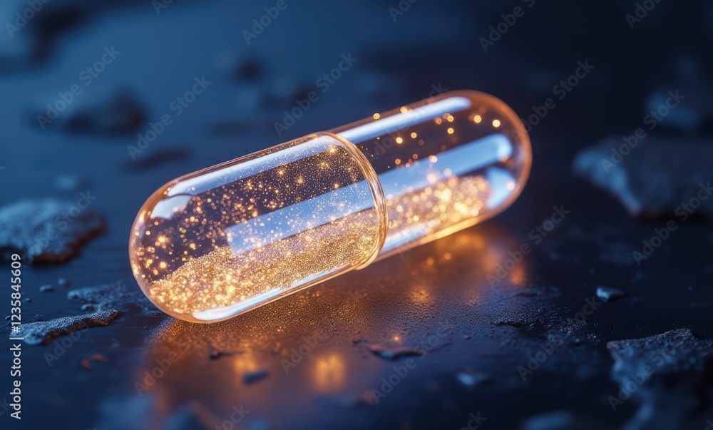 A glowing capsule on a dark background. A glowing capsule on a dark background.
