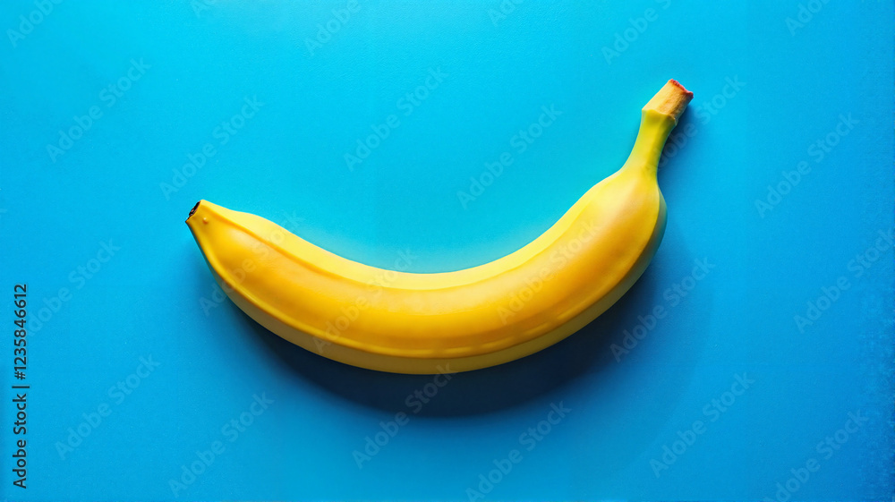 Single ripe banana on bright blue background Single ripe banana on bright blue background