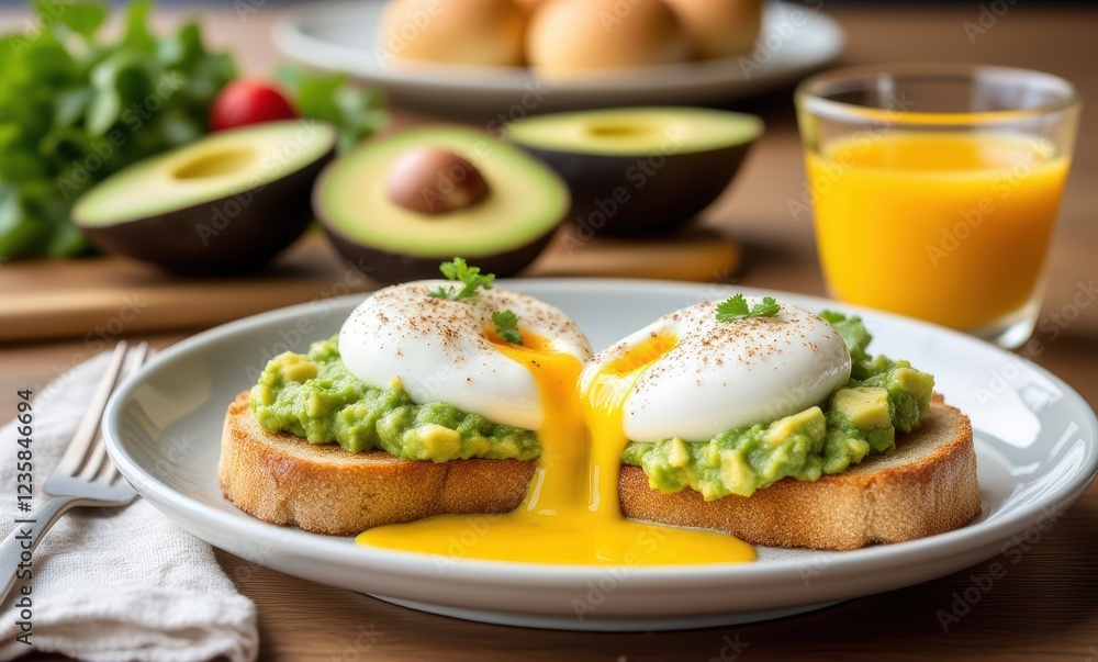 Delicious avocado toast with poached eggs Delicious avocado toast with poached eggs