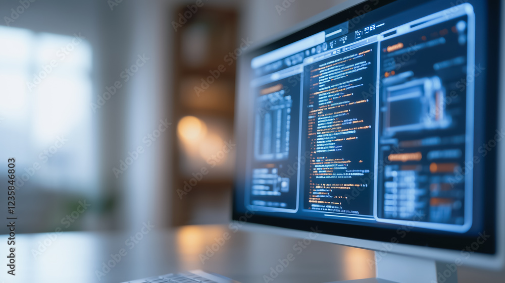 Coding on a Desktop: Close-up shot of a computer screen displaying lines of code, suggesting software development, programming, or data analysis. Coding on a Desktop: Close-up shot of a computer screen displaying lines of code, suggesting software development, programming, or data analysis.