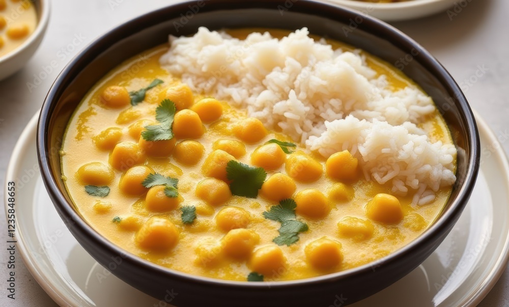 Delicious yellow chickpea curry with rice Delicious yellow chickpea curry with rice