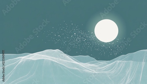 Abstract Moonlit Landscape With Sparkling Hills