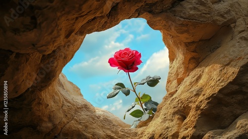 a beautiful rose growing out of a hole in a rock