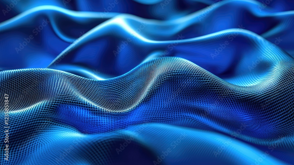 Elegant Waves of Blue Fabric Flowing in Smooth Motion, Capturing the Subtle Play of Light on Textured Surface for Creative Backgrounds and Visual Designs Elegant Waves of Blue Fabric Flowing in Smooth Motion, Capturing the Subtle Play of Light on Textured Surface for Creative Backgrounds and Visual Designs