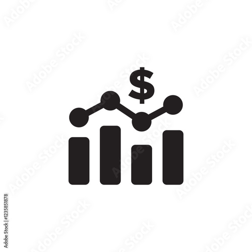 Stock market icon with fluctuating bar chart and dollar sign for trading and investment use