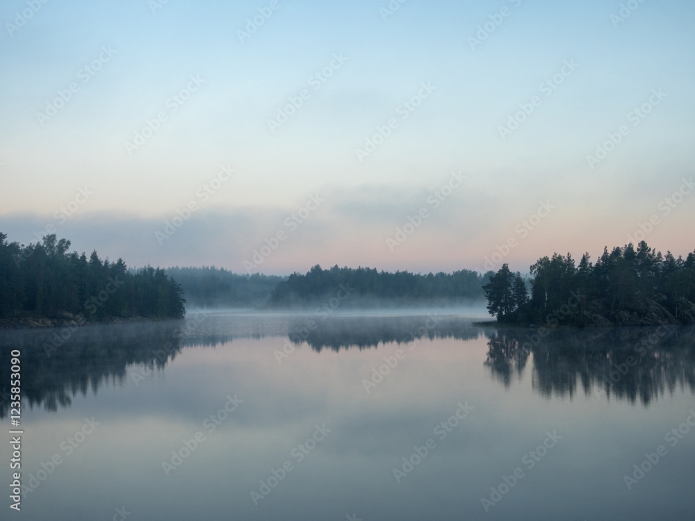 Fototapeta premium landscape with fog on a lake