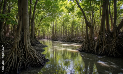 Serene mangrove forest with vibrant greenery photo