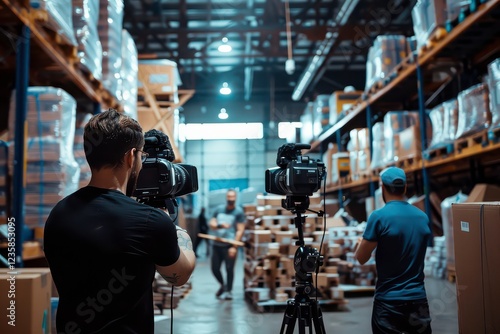 Marketers Filming Promotional Video in Warehouse Setting