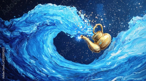 Aquarius waterbearer pouring stars into cosmic ocean dreamy art abstract ethereal setting artistic viewpoint photo