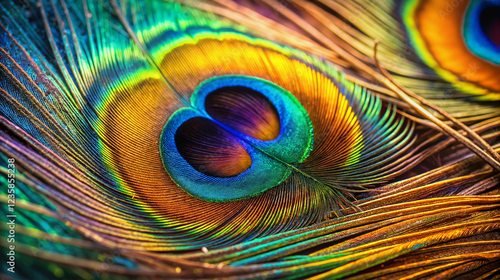 Obraz premium Macro shot of peacock feather with intricate details