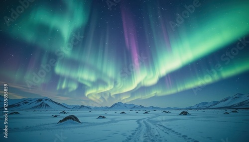 Glimmering auroras painting polar skies  photo