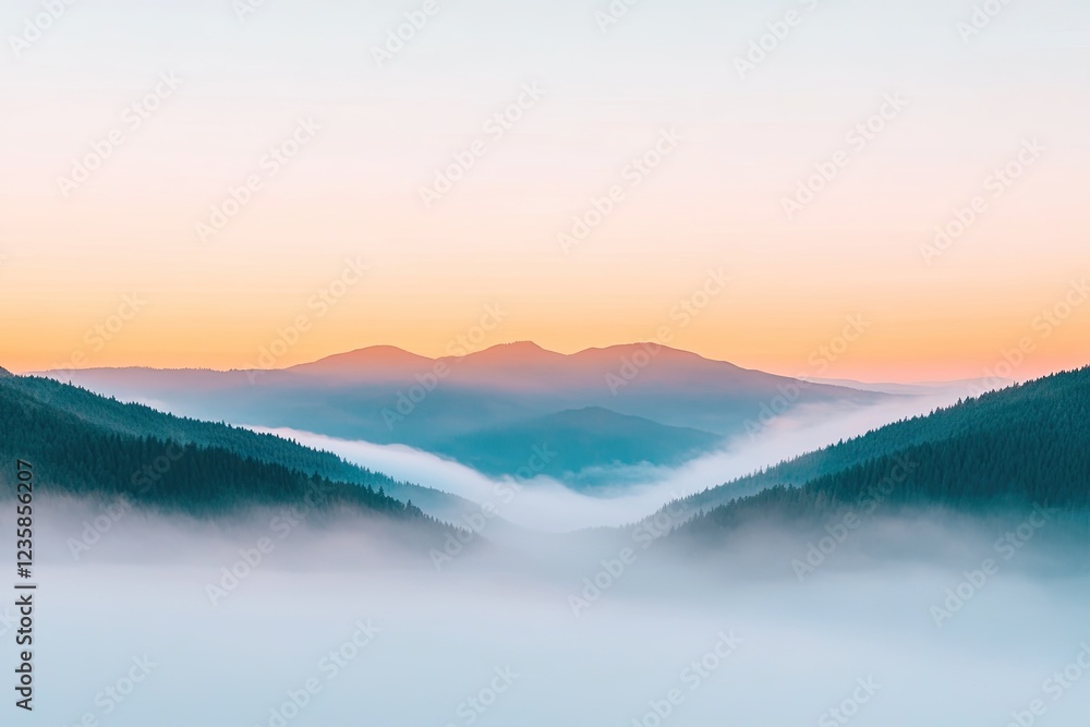 foggy mountain landscape with rolling hills and layers of trees soft morning light creating depth copy space foggy mountain landscape with rolling hills and layers of trees soft morning light creating depth copy space