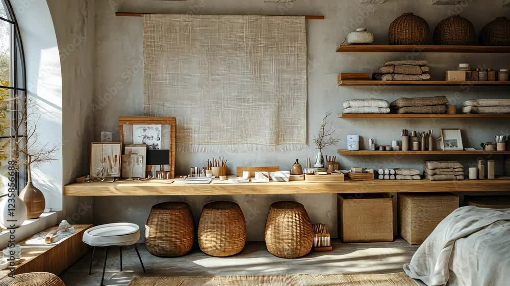 Serene Bohemian Bedroom Interior Design:  Warm Neutral Tones and Natural Textures