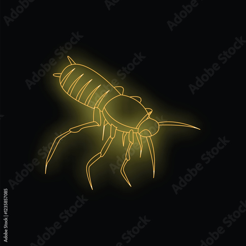 Neon yellow cockroach is crawling in the dark