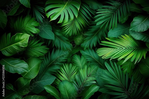 Fototapeta Naklejka Na Ścianę i Meble -  surreal mirrored image of green jungle creating almost kaleidoscopic pattern