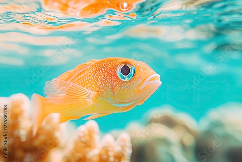 breathtaking close-up photograph of magical underwater world teeming with vibrant marine life and clear blue waters photo