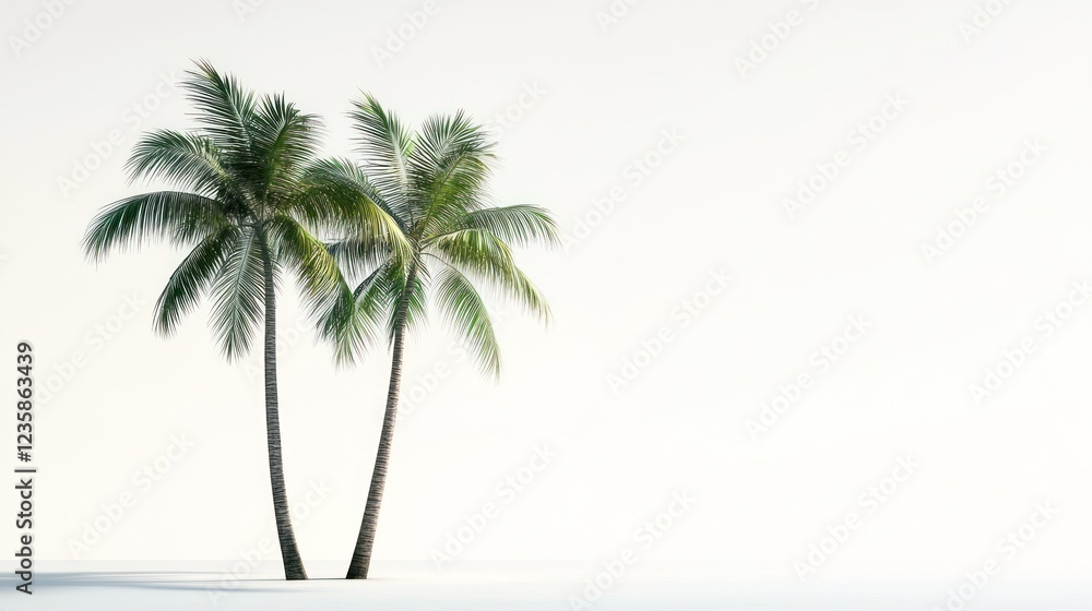 Obraz premium Two palm trees on white background, tropical vacation design