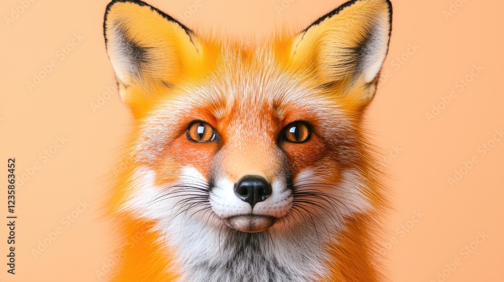 Red fox portrait, studio shot, orange background, wildlife Red fox portrait, studio shot, orange background, wildlife