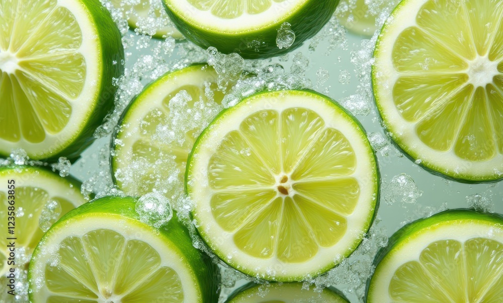 Fresh lime slices in sparkling water Fresh lime slices in sparkling water