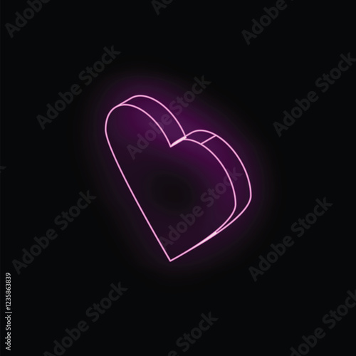 Vibrant neon heart glowing on a dark background, symbolizing love, romance, and passion