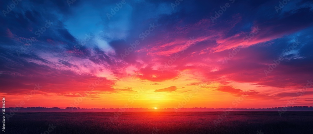 Stunning sunset over tranquil ocean landscape serene atmosphere wide view Stunning sunset over tranquil ocean landscape serene atmosphere wide view