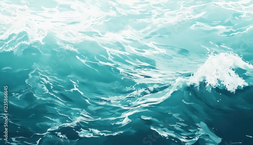 Teal Ocean Waves Rolling Gently Under Sunlight