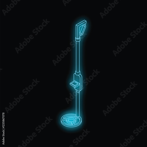Metal detector with glowing neon light effect representing treasure hunting or security equipment