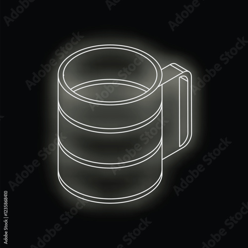 White glowing outline of a stackable mug on a black background, perfect for projects related to warmth, comfort, and relaxation