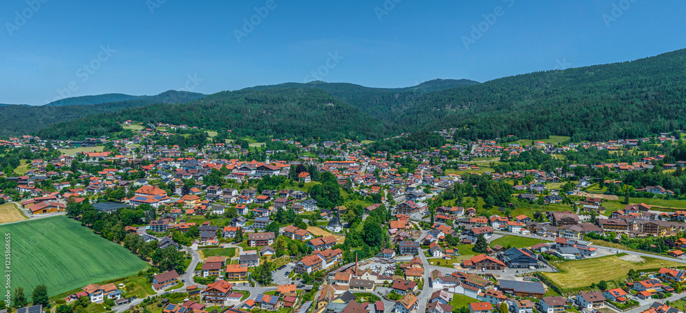 Εκτύπωση καμβά Die Marktgemeinde Bodenmais am Großen Arber im Bayerwald im Luftbild