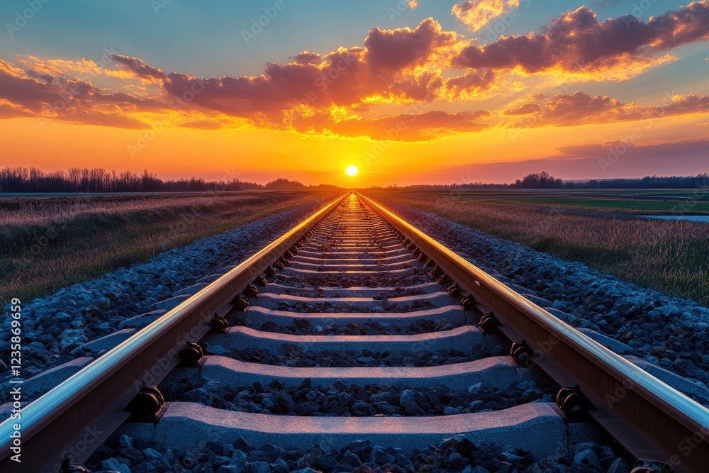 Fototapeta premium railway in the sunset