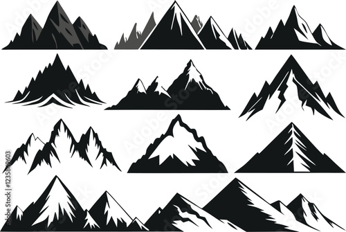 mountain silhouette white background artwork set