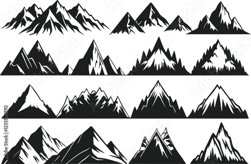 mountain silhouette white background artwork set