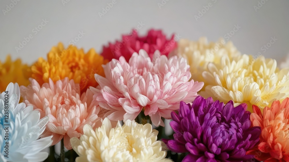 Colorful Chrysanthemums Displayed Against a Soft Background, Perfect for Floral Arrangements, Decorations, and Seasonal Celebrations, Capturing Nature's Beauty in Bloom Colorful Chrysanthemums Displayed Against a Soft Background, Perfect for Floral Arrangements, Decorations, and Seasonal Celebrations, Capturing Nature's Beauty in Bloom