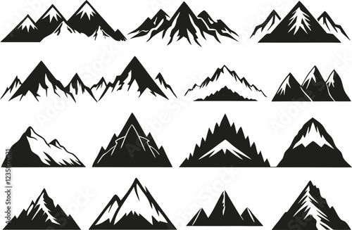 mountain silhouette white background artwork set