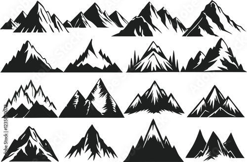 mountain silhouette white background artwork set