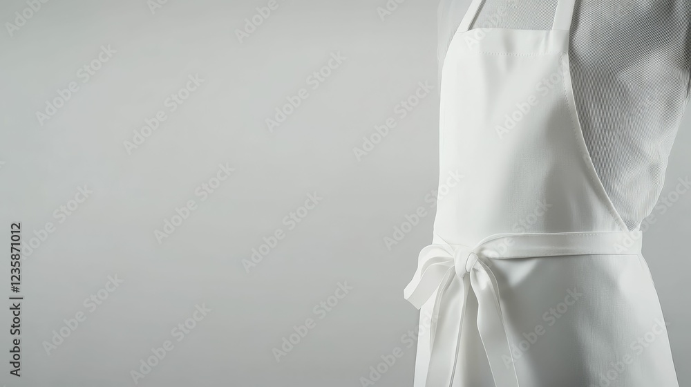 Pristine white apron, tied neatly, ready for work. Pristine white apron, tied neatly, ready for work.
